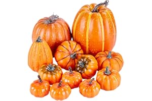 Miaikoe Paket von 12 Pcs Verschiedene Größen Künstliche gefälschte orange Große Faux Ernte Kürbisse für Herbst Thanksgiving Halloween Saisonale Urlaub Dekor Dekoration