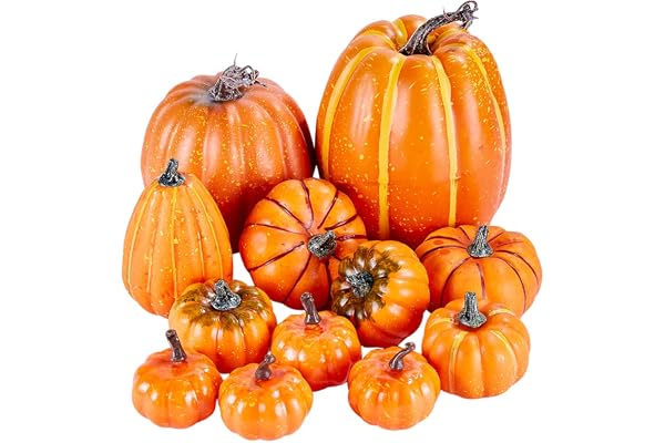 Ywlake Paket med 12 st blandade storlekar höst konstgjorda orange pumpor stora fuskskörd pumpor för höst Thanksgiving halloween säsongsbetonad högtid fest dekor dekoration dekoration