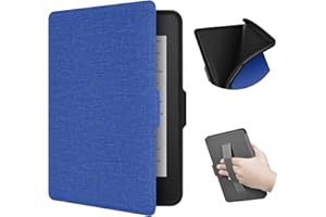 Etui ERUNTO na 6-calowy Kindle Paperwhite 1/2/3, etui z TPU z teksturą tkaniny i paskiem z uchwytem z tyłu, etui magnetyczne z funkcją inteligentnego budzenia/uśpienia (Niebieski)