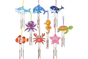 HONMOK 9 Kits Bricolage Carillons pour Enfant Carillon Animal Marin en Bois pour Fille Garçon Carillons à Peindre Forme Animaux Océaniques Décoration Manuelle pour Anniversaire Fête(9 styles)