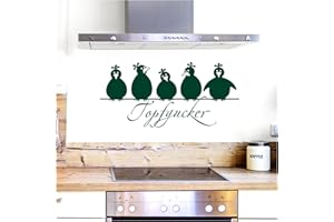 Grandora Wandtattoo Topfgucker 5 Vögel I dunkelgrün 30 x 14 cm I Küche Spruch Zitat Aufkleber selbstklebend Wandaufkleber Wandsticker W862