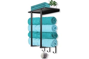 YIOMXHI Wieszak na ręczniki ścienny wieszak na ręczniki łazienka z półką i 3 haczykami, stojak na ręczniki do kuchni hotelu WC, czarny