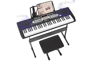 ABSEAD Klaviertastatur für Anfänger Kinder 3–8 Jahre, 61-Tasten E-Keyboard mit Ständer, Hocker, Mikrofon, Kopfhörer, LED-Anzeige, Lautsprecher, Lehrmodus – Elektronisches Keyboard Set