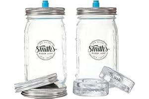 Smiths Mason Jars 2-Pack Fermenting 1L Clear Glass Jars with Lids Pickling Weights and Additional Lids - Ideal for Overnight Oats, Kimchi Storage, Pickles and Storage of your Favorite Snacks.