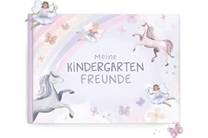 mintkind® Freundebuch Kindergarten – Freundschaftsbuch Einhorn mit 80 Seiten zum Ausfüllen – Für Mädchen – Meine Kindergartenfreunde Buch