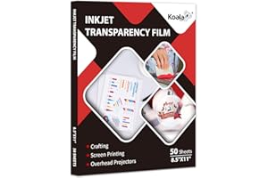 KOALA PAPER Koala Inkjet Transparency Film 50 Sheets 100% Clear Transparency Paper for Inkjet Printers, for Crafting, Overhead Projector, Screen Printing - 8.5x11 Inches