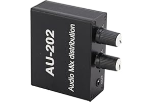 ‎MARHYNCHUS Mini Mikser do Dystrybucji Dźwięku z Zasilaczem, 100-240 V 2 Wejścia 2 Wyjścia Stereo Lupa Dystrybutor Akcesoria Audio