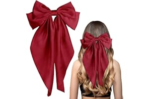 ZHONGSHUANG French Bow Hair Clip - Red Satin Silky Bows, Long Ribbon for Women & Girls