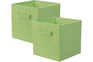 PowerKing Storage Box, 2 Pieces Foldable Storage Cube, Storage Box, Made of Fabric – Green