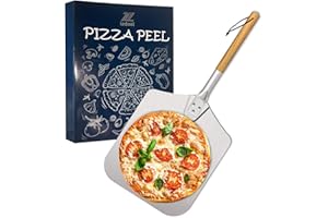 izdeel 12 in Pelle a Pizza avec, Spatule Pizza 31 cm x 33 cm - Pelle Pizza en Aluminium de Haute Qualité, Aluminium Anodisé Durable et Poignée en Bois Massif Naturel