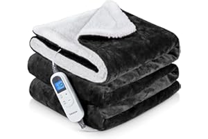 Yokimisu Couverture Chauffante Électrique 180x130cm, Plaid Chauffant avec 6 Réglages de température, Arrêt Automatique, Lavable en Machine, Protection Contre la Surchauffe, Affichage LED (Gris)