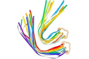 SIRECAL Sensory Toys for Babies Ribbon Rings - Rainbow Ribbon Rattles Toy 0 3 6 9 12 Months Newborn Baby Wooden Ribbon with Bells Montessori Play Toy for Boys Girls Autism Christmas Birthday Gift (44cm)