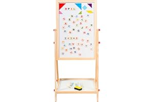 BPIL 2 in 1 Wooden Kids Easel - Adjustable Double-Sided Magnetic Whiteboard & Chalkboard | Revolving Easel Board with Magnetic Letters, Chalk & Accessories | Creative Fun & Learning for Kids, 100cm Height