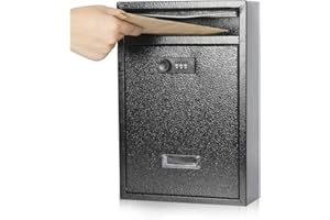 Kyodoled Locking Wall Mount Mailbox,Mail Boxes Outdoor with Combination Lock，Security Key Drop Box,12.59Hx 8.46Lx 3.35W Inches,Black Large