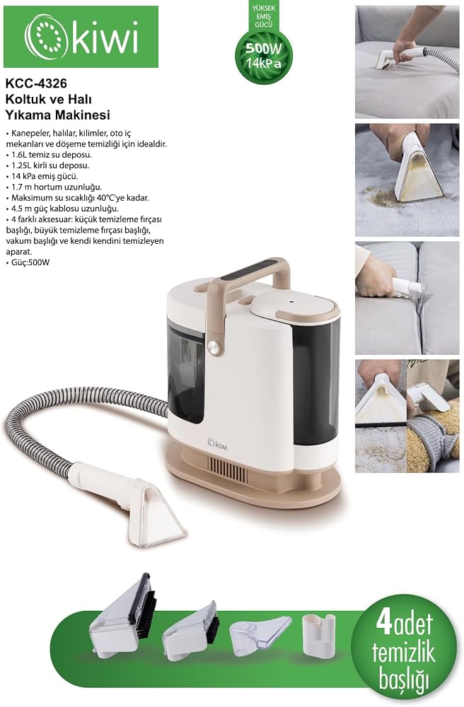 Kıwı Kcc-4326 Koltuk Ve Halı Yıkama Leke Çıkartma Makinesi Beyaz