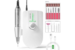 NAILGIRLS Cordless Electric Nail Files, T18 Professional Rechargeable Nail Drill 35000 RPM, Portable E File Kit for Acrylic Gel Nails Manicure Salon Home, White