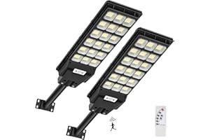 WOWSPEED 600W LED Réverbères Lampadaire Solaire Exterieur avec Télécommande, 6500K 576 LEDs Reverbere Solaire Exterieur Détecteur de Mouvement IP65 Etanche LED Réverbères Solaire pour Parking Patio Rue 2 PACK