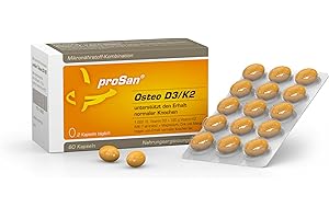 ‎PROSAN proSan Osteo D3/K2 (60 Kapseln) | Vitamin D3 + Vitamin K2 + Calcium + Magnesium zur Erhaltung normaler Knochen + weitere Mikronährstoffe | gut zu kombinieren mit allen Medikamenten gegen Osteoporose