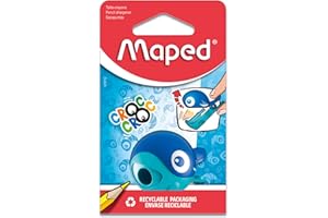 Maped - Material Escolar - Sacapuntas Croc Croc - Sacapuntas con Depósito - 1 Orificio para Afilar - Fácil Apertura de Depósito - Diseño Lúdico - 2 Colores Diferentes