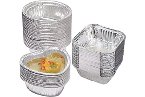 Olymajy Foil Trays, Foil Containers, Mini Disposable Tins Trays Without Lids for Cakes, Bread and Muffins in Aluminium Foil Trays, Heart Shape (Square/Round) Portable Food Containers (60 Pack)