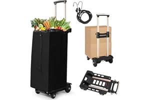 ZIYOU LANG BY04 Pro Folding Hand Truck, with Noiseless Wear-Resistant PU Tank Wheels and Adjustable Aluminum Alloy Drawbar, Removable Bag, 60KG/132LBS Capacity and Lightweight(3.9LBS)