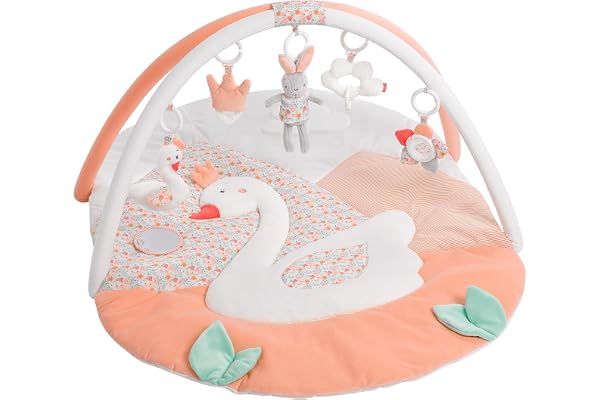 Fehn Couverture d'activités 3D Arche de jeu Le lac des cygnes, Couverture d'éveil avec 5 jouets amovibles à attraper, pour bébé et enfants à partir de 0+ mois, Tapis d'éveil comme cadeau de naissance