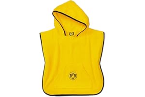 Borussia Dortmund BVB BADEPONCHO 46 X 46 CM: Flauschiger Poncho für Kinder, Made in Europe, 100% Baumwolle, mit Kapuze, Kängurutasche und BVB-Logo