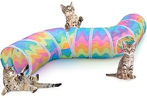 Hedgeink Tunnel pour Chat en S–Tunnels de Jeu avec Jouets, Tunnel Pliable pour Chat d’Intérieur, Lapin, Cochon d’Inde, Furet, Hamster, Chiot, Chaton