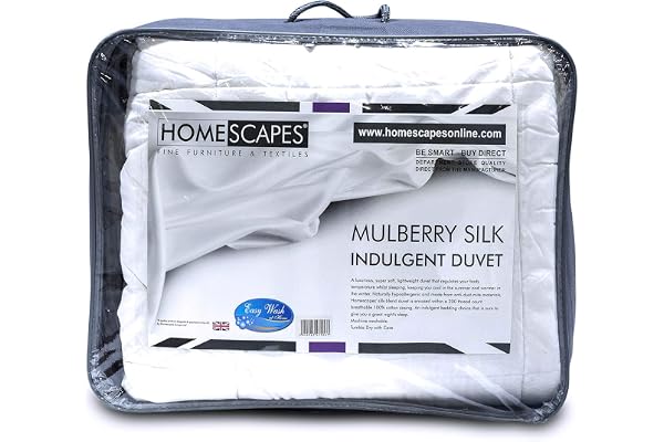 HOMESCAPES täcke i 100 % ren mullbärssilke blandning, 4,5 bärighet 100 % bomullshölje, dammkvalster och allergivänligt, lätt vår- och sommartäcke, tvättbart hemma, super kung