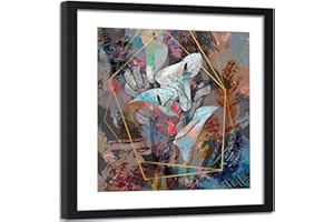 Feeby Photo encadrée noir fleurs Giclée Art motif abstrait multicolore 40x40 cm