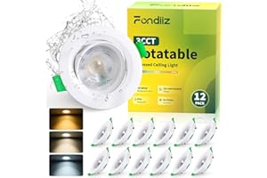 Fondiiz 5W Spot LED Encastrable Orientable, Spots de Plafond 220V Blanc Chaud 2700K Blanc Neutre 4000K Blanc Froid 6000K Réglable, IP44 Spot Encastré pour Salle de Bain Salon, Trou Ø70-80mm, Lot de 12