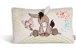 NICI Cuscino di peluche con asino e farfalle, per ragazzi, ragazze e bambini, a partire da 0 mesi, 43 x 25 cm
