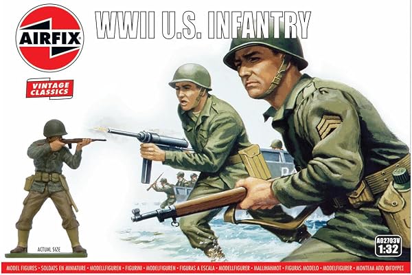 AIRFIX - Ensemble de Figurines - A02703V Infanterie Américaine de la Seconde Guerre Mondiale, Kits de Maquettes en Plastique pour Adultes et enfants de 8 Ans et Plus, 14 Figurines Non Peintes