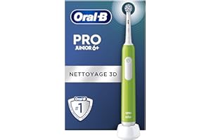 Oral-B Pro Junior Brosse à Dents Électrique Enfant, Un Nettoyage Efficace Mais Doux Pour Les Dents Sensibles, Une Bonne Hygiène Dentaire Des Enfants De 6 Ans +, 1 Chargeur, 1 Brossette Ronde, Verte