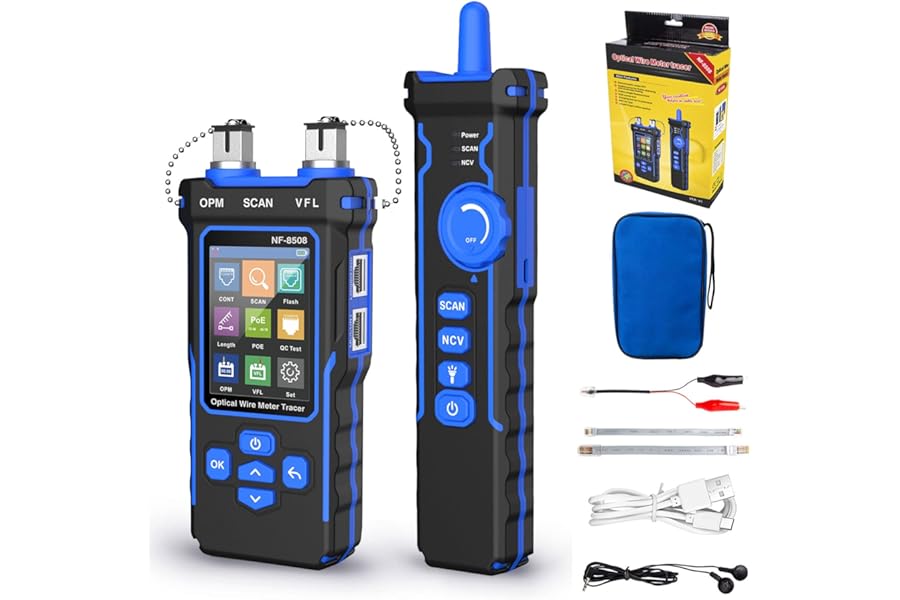 Network Cable Tester with Optical Power Meter PoE Multi-Function, Wire Tracker RJ11 RJ45 LAN Cable Toner Cat5 Cat6 Ethernet Cable Tracer with NCV, Port Flash, Support Type-C Charging, B