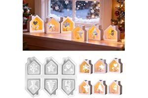 CHIHOLEN Lot de 6 moules en silicone de Noël - Mini maison - Moules en silicone pour couler les maisons - Moule à bougie en silicone pour bougies, savon, plâtre, artisanat