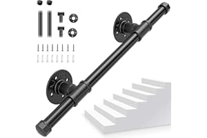 Pasamanos Escalera, Aomdom Pasamanos para Escaleras Interior Exterior Barandilla Escalera Pasamanos Negro con tubo de acero Galvanizado Industrial Antideslizante para Cocina Baño Jardín, 0,5M
