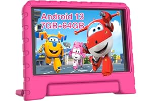 JUSYEA 2024 Newest Tablet per Bambini 7 Pollici Android 13 7GB RAM + 64GB ROM (1TB TF), WiFi 6 | GPS, Doppia Fotocamera, Controllo Parentale, Giochi educativi per Bambini, Kids Tablet con Custodia Rosa