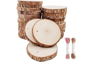 WILLIAM CRAFT Dischetti Legno Grezzo Diametro 7-8cm 30 Pz Naturale Decorazioni Fette Dischetti Grezzo Rotondo Con 10m Corda Iuta Fai da Te Natale Feste Matrimonio Segnaposto