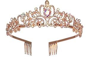 DECENTRALAND Crystal Rhinestones Wedding Tiara with Comb for Bridal Wedding Princess Queen Coronation Birthday Party Rose Gold Crown Girl and Women Carnival Party Holiday Celebration for Adults