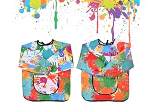 Volumoon 2 sztuki fartuch malarski dla dzieci, 2-7 lat, unisex, wielokolorowa, fartuch malarski z rękawami i kieszeniami