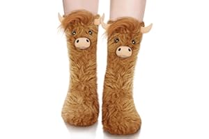 CANTUSTIME Funny Highland Cow Fluffy Socks for Women and Teen Girls - Cute Valentines Birthday Gifts for Mom Girlfriend Slipper 3D Animal Bed Warm Cozy Socks for Fall Winter -Gifts Ideas for Christmas Stocking