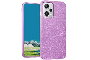 Wousunly Compatible con Funda Xiaomi Redmi Note 12 5g con Purpurina Antigolpes, Fundas Poco X5 Silicona Transparente Azul Tres Capas Desmontable TPU y PC Fina Case (Violeta)