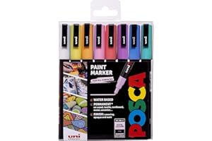 Posca Pens PC-3M Fine Acrylic Felt Tip Coloured Permanent Paint Markers for Adults and Kids. Perfect for Colouring, Fabric, Graffiti, Watercolour, Outline Drawing, Window and Glass Art. 8 Pack
