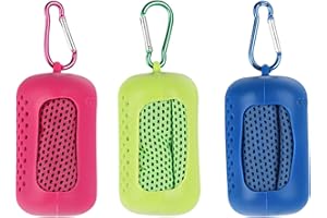 ‎TIVUNORON TIVUNORON Kühlendes Handtuch, 3 Stück Kühlhandtuch Cooling Towel, Kühlende Handtücher, Mikrofaser Kühltücher Hals mit Tragbaren Silikonhüllen, Blau, Grün, Rose