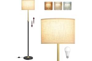 ‎VASAGLE VASAGLE Stehleuchte, Standleuchte, Stehlampe, höhenverstellbare Leselampe, 140-170 cm hoch, modern, mit Fußtaster, Lampenschirm aus Stoff, E27 Fassung, gold-schwarz LFL002B02