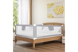 Tubiaz Barrière de lit 180 x 80 cm - pour enfants et tout-petits - avec filet aéré - Construction stable - Montage facile - Gris