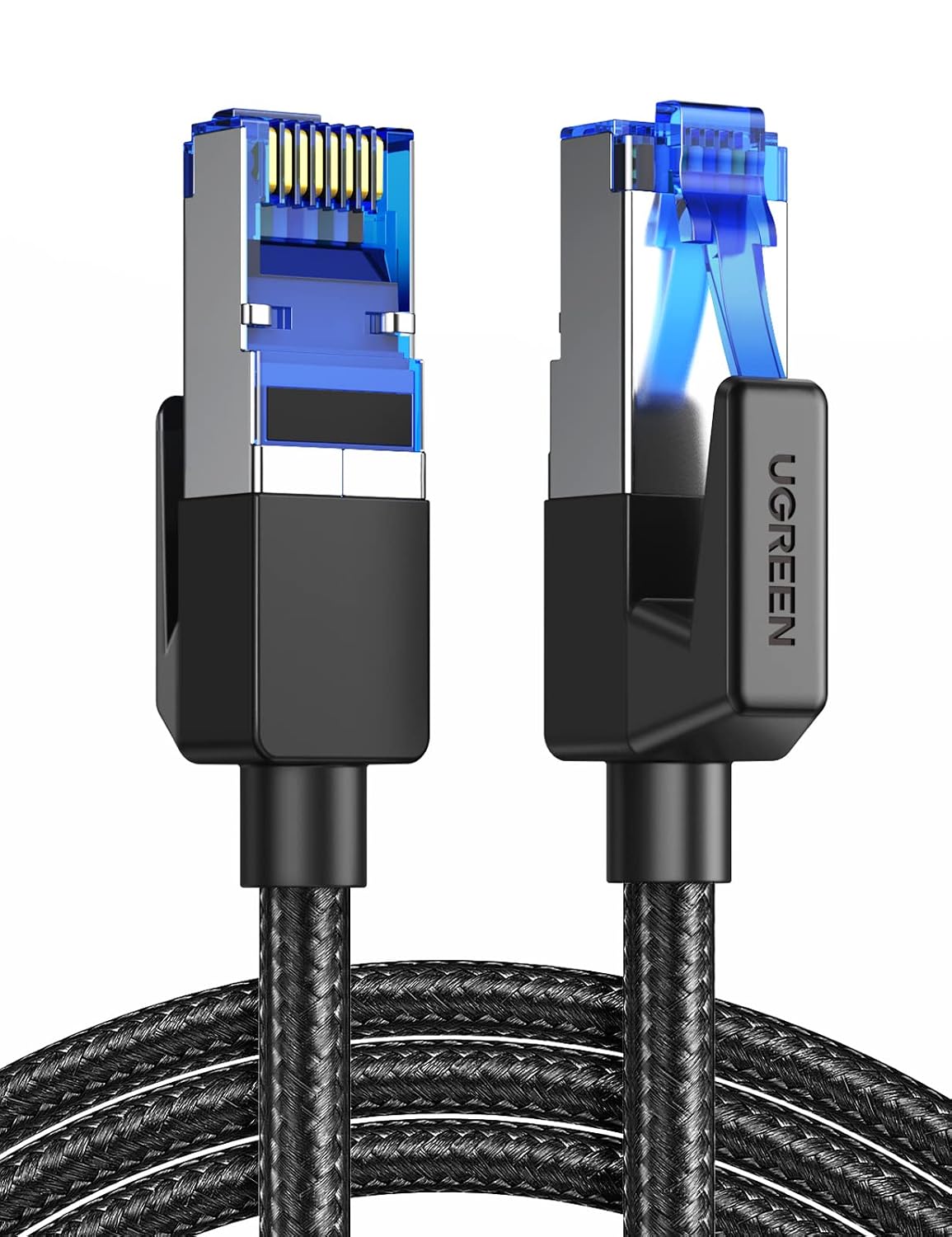 UGREEN Cat 8 Ethernet-netwerkkabel RJ45, supersnelle overdracht van 40 Gbps, 2000 MHz, nylon gevlochten, dubbele afscherming, compatibel met router, switch, modem, tv-decoder, internetbox, PS5, PS4, | Nylon Tressé Double Blindage Compatible avec Routeur Switch Modem Décodeur TV Box Internet Xbox Console de Jeux PC
