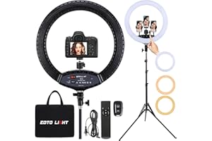 EOTO LIGHT Luce ad anello LED da 19 pollici con supporto per treppiede, luce ad anello per selfie con pannello touch per studio di trucco ritratto YouTube Vlog riprese video con borsa per il trasporto