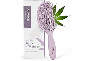 AIMIKE Spazzola Capelli Districante, Spazzola per Capelli Asciutti/Bagnati per Districare per Donne e Uomini, Spazzola per Capelli Fini in Fibra Naturale di Canapa, Viola